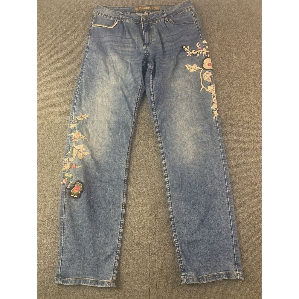 Desigual Womens Cotton Blend Embroidered Jeans Size 32x32 Multicolor